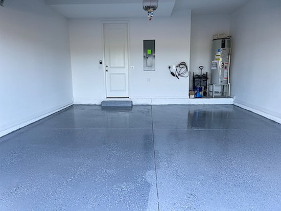 Grey metallic epoxy garage floor